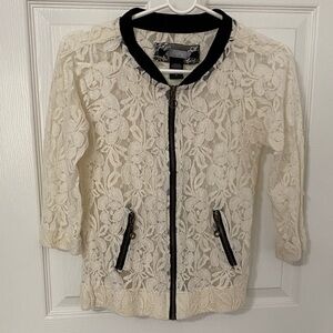 Daytrip Cream Lace Bomber Jacket with Black Accents